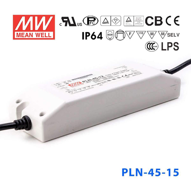 Mean Well PLN-45-15 Power Supply 45W 15V - IP64 3A