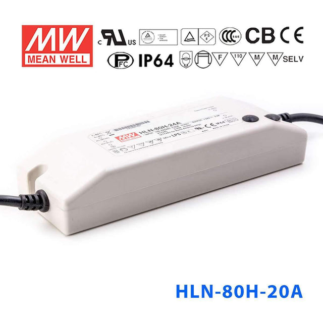 Mean Well HLN-80H-20A Power Supply 80W 20V - IP64, Adjustable 4A