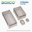 Boxco S-Series 11.02 x 13.39 x 5.12 Inches(280x340x130mm) Plastic Enclosure, IP67, IK08, PC, Transparent Cover, Screw Type