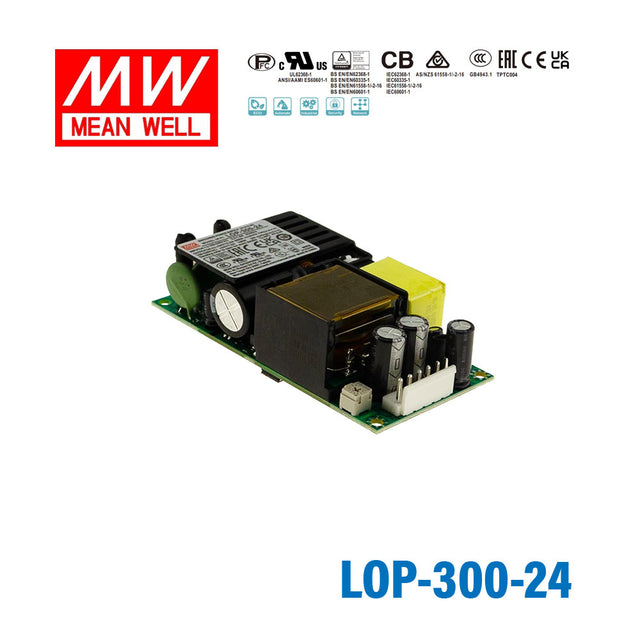 Mean Well LOP-300-24 300W 4"×2" Low Profile Open Frame Power Supply 24V
