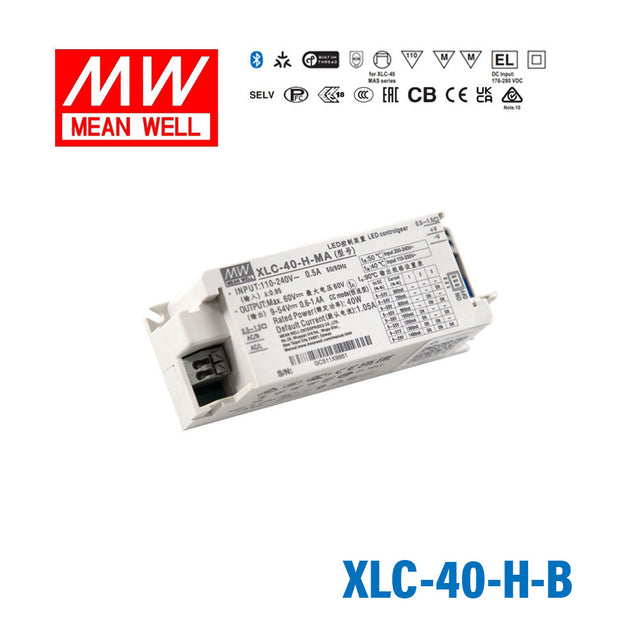 Mean Well XLC-40-H-B LED Driver 40W 1050mA 9~54V Constant Power, 3 in 1 Dimming, Current Setting by Dip Switch