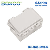 Boxco Q-Series 3.94 x 5.91 x 3.54 Inches(100 x 150 x 90mm) Plastic Enclosure, IP67, IK08, ABS, Grey Cover, Hinge Type with Plate