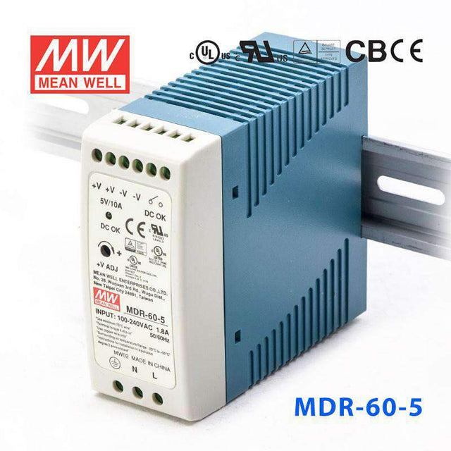 Mean Well MDR-60-5 Single Output Industrial Power Supply 60W 5V - DIN Rail