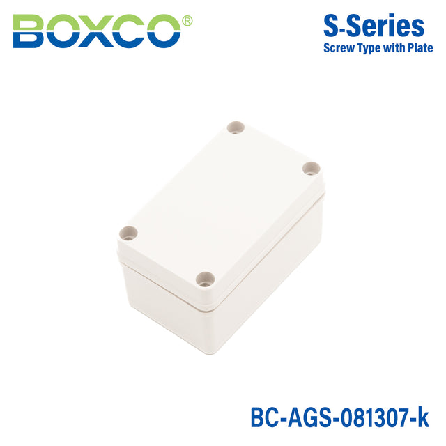 Boxco S-Series 3.15 x 5.12 x 2.76 Inches(80 x 130 x 70mm) Plastic Enclosure, IP67, IK08, ABS, Grey Cover, Screw Type