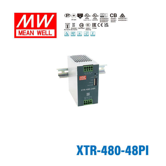 Mean Well XTR-480-48PI Three Phase Din Rail Power Supply 480W 48V - Push In
