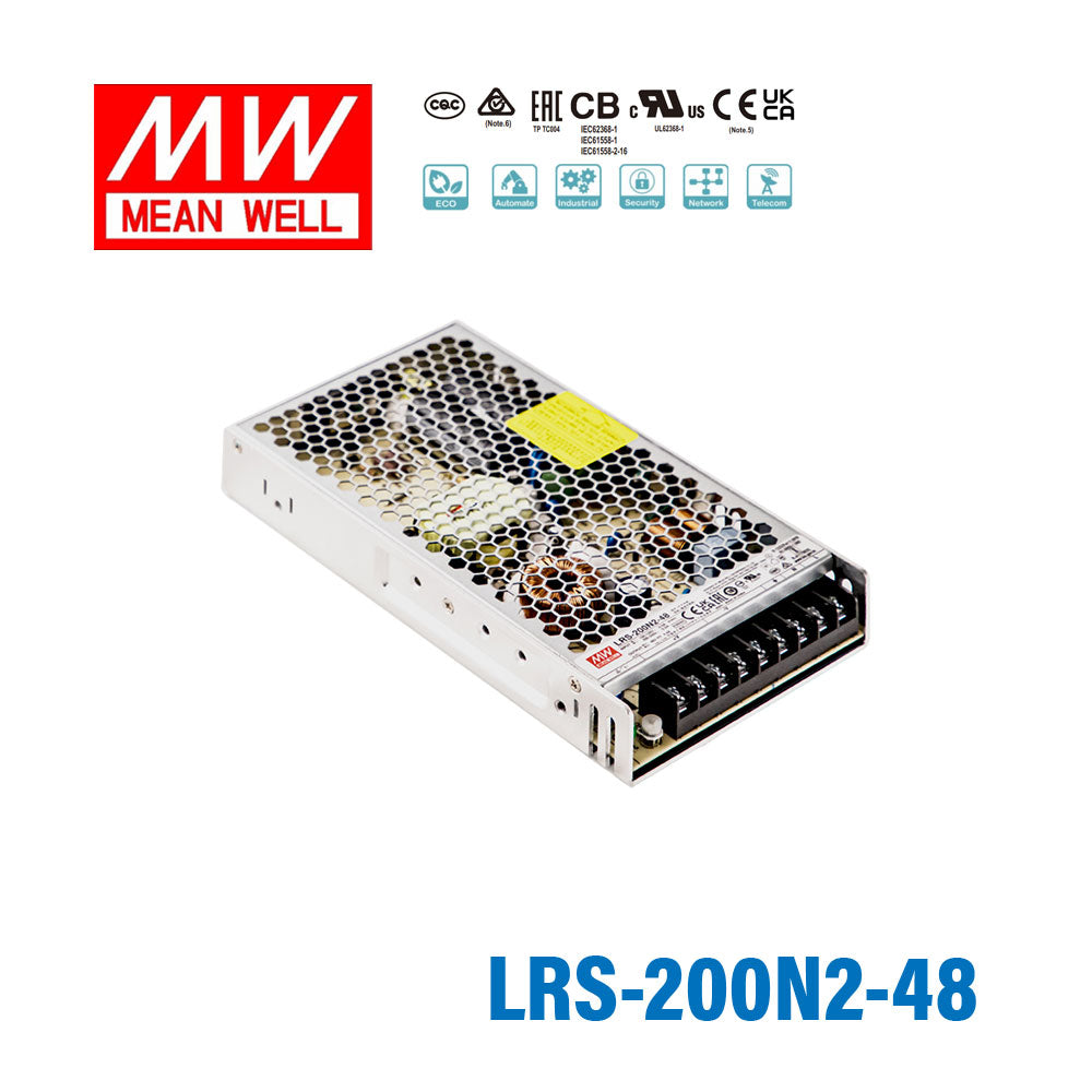 Mean Well LRS-200N2-48 Single Output High Peak Power Supply 211.2W 48V, 2 Times Peak Power 4.4A