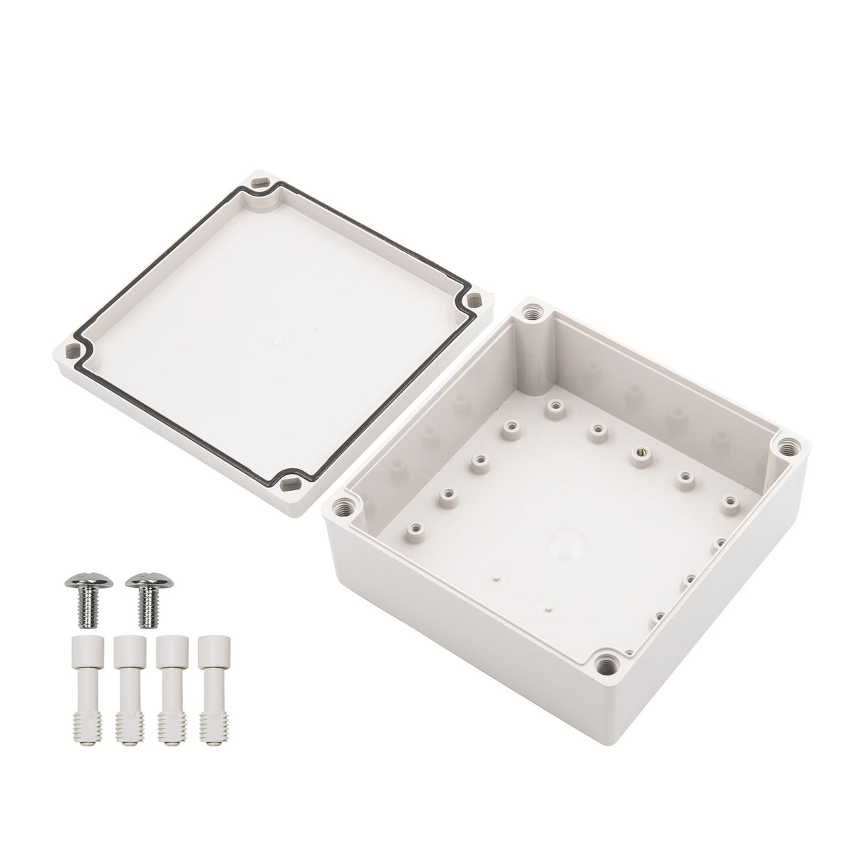 Boxco S-Series 6.3 x 6.3 x 2.76 Inches(160x160x70mm) Plastic Enclosure, IP67, IK08, ABS, Grey Cover, Screw Type - PHOTO 1
