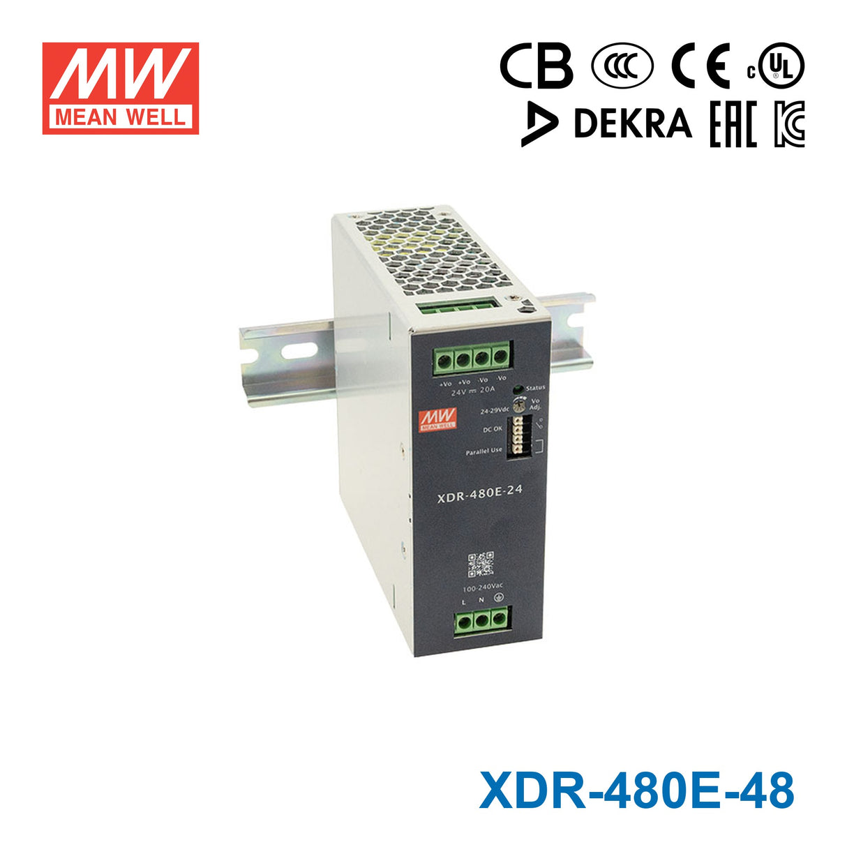 Mean Well XDR-480E-48 Economical Ultra Slim Din Rail Power Supply 480W 48V
