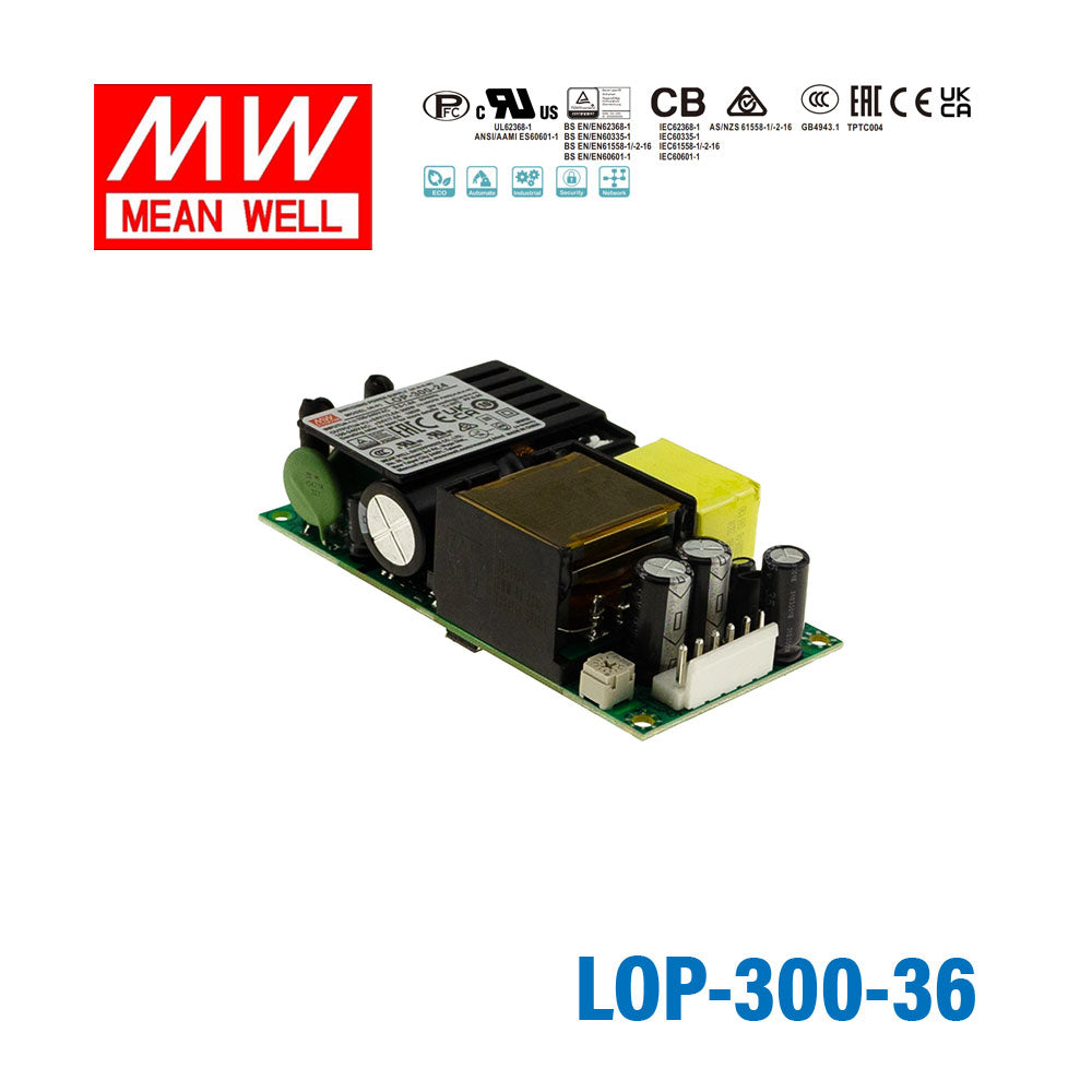 Mean Well LOP-300-36 300W 4"×2" Low Profile Open Frame Power Supply 36V