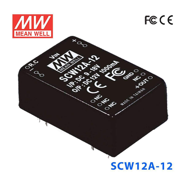 Mean Well SCW12A-12 DC-DC Converter - 12W 9~18V DC in 12V out