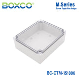 Boxco M-Series 5.91 x 7.09 x 2.36 Inches(150 x 180 x 60mm) Plastic Enclosure, IP67, IK08, PC, Transparent Cover, Screw Type