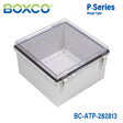 Boxco P-Series 11.02 x 11.02 x 5.12 Inches(280 x 280 x 130mm) Plastic Enclosure, IP67, IK08, ABS, Transparent Cover, Molded Hinge and Latch Type