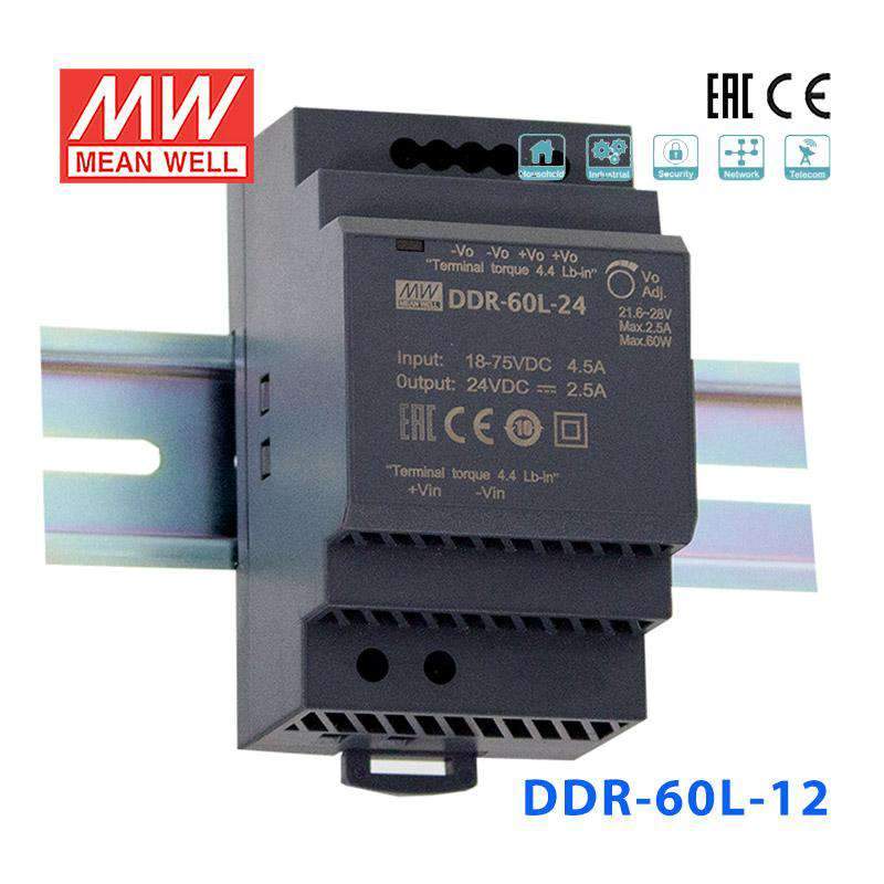 Mean Well DDR-60L-12 DC-DC Converter - 60W - 18~75V in 12V out