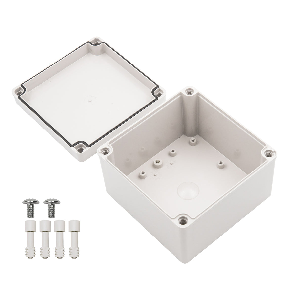 Boxco S-Series 5.91 x 5.91 x 3.94 Inches(150x150x100mm) Plastic Enclosure, IP67, IK08, PC, Grey Cover, Screw Type - PHOTO 2