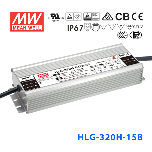 Mean Well HLG-320H-15AB Power Supply 285W 15V - Adjustable and Dimmable 19A