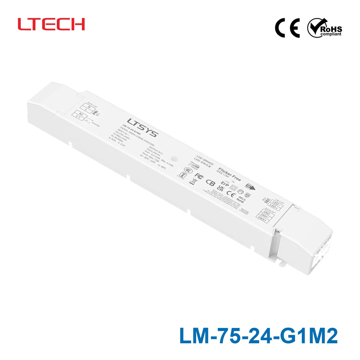 Ltech LM-75-24-G1M2 75W 24VDC CV DMX LED Driver - DMX dimmable