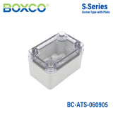 Boxco S-Series 2.56 x 3.74 x 2.17 Inches(65x95x55mm) Plastic Enclosure, IP67, IK08, ABS, Transparent Cover, Screw Type