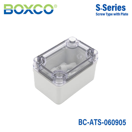 Boxco S-Series 2.56 x 3.74 x 2.17 Inches(65x95x55mm) Plastic Enclosure, IP67, IK08, ABS, Transparent Cover, Screw Type