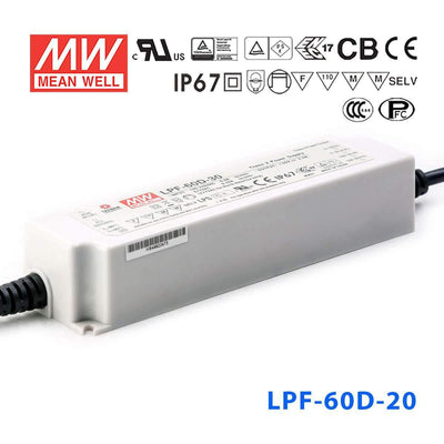 Mean Well LPF-60D-20 Power Supply 60W 20V - Dimmable 3A