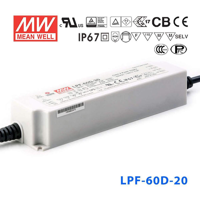 Mean Well LPF-60D-20 Power Supply 60W 20V - Dimmable 3A