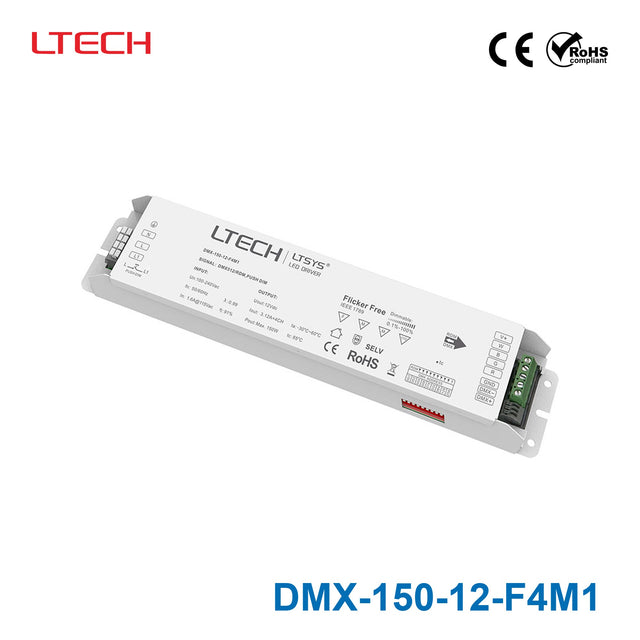 Ltech DMX-150-12-F4M1 150W 12VDC CV DMX LED Driver - DMX dimmable