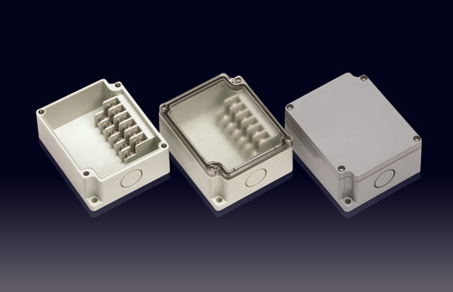 Boxco Terminal Box 6-pole 2.17 x 3.58 x 1.69 Inches(55 x 91 x 43mm) IP67, IK08, ABS, Grey Cover