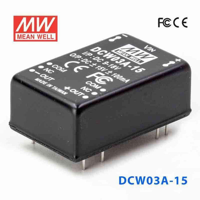 Mean Well DCW03A-15 DC-DC Converter - 3W - 9~18V in ±15V out