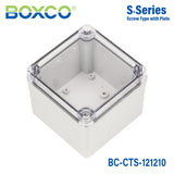 Boxco S-Series 4.92 x 4.92 x 3.94 Inches(125x125x100mm) Plastic Enclosure, IP67, IK08, PC, Transparent Cover, Screw Type