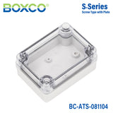 Boxco S-Series 3.15 x 4.33 x 1.77 Inches(80x110x45mm) Plastic Enclosure, IP67, IK08, ABS, Transparent Cover, Screw Type