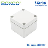 Boxco S-Series 3.15 x 3.15 x 2.36 Inches(80x80x60mm) Plastic Enclosure, IP67, IK08, ABS, Grey Cover, Screw Type
