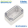 Boxco S-Series 3.15 x 5.12 x 2.76 Inches(80 x 130 x 70mm) Plastic Enclosure, IP67, IK08, ABS, Transparent Cover, Screw Type
