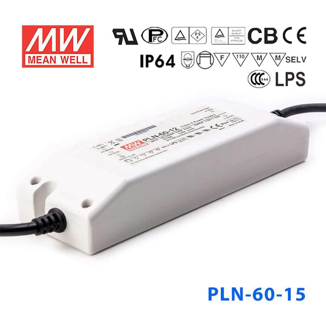 Mean Well PLN-60-15 Power Supply 60W 15V - IP64 4A