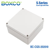 Boxco S-Series 7.87 x 7.87 x 3.94 Inches(200x200x100mm) Plastic Enclosure, IP67, IK08, PC, Grey Cover, Screw Type