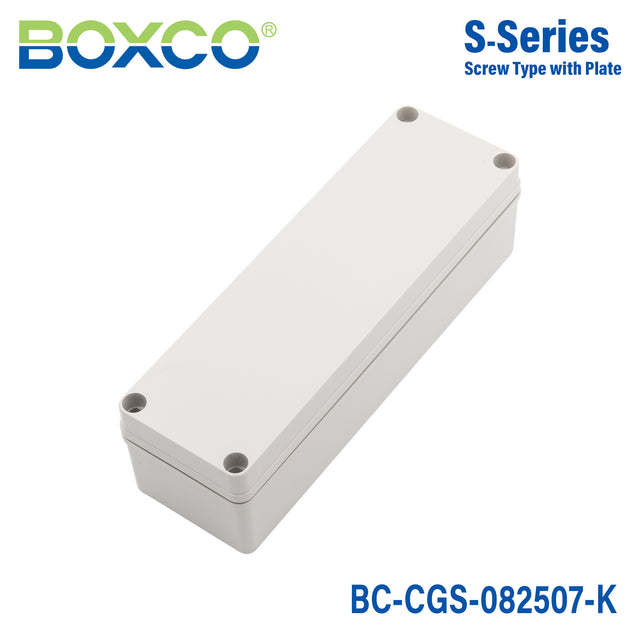 Boxco S-Series 3.15 x 9.84 x 2.76 Inches(80 x 250 x 70mm) Plastic Enclosure, IP67, IK08, PC, Grey Cover, Screw Type
