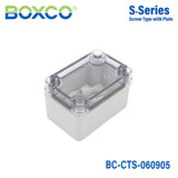 Boxco S-Series 2.56 x 3.74 x 2.17 Inches(65x95x55mm) Plastic Enclosure, IP67, IK08, PC, Transparent Cover, Screw Type