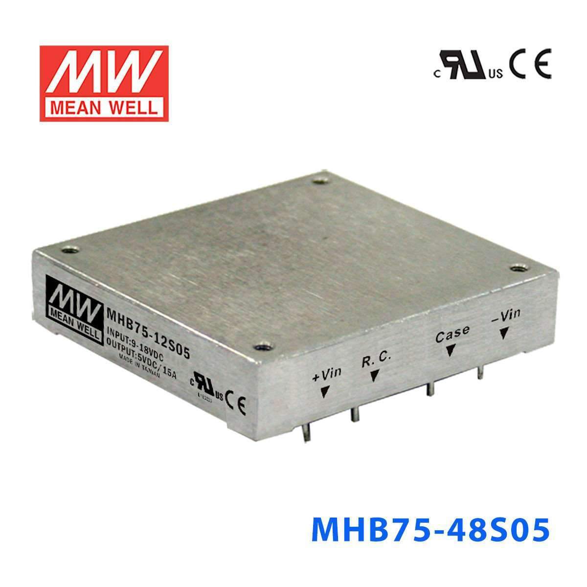 Mean Well MHB75-48S05 DC-DC Converter - 75W - 36~72V in 5V out 15A