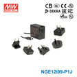 Mean Well NGE12I09-P1J AC-DC Wall-mounted Green Adaptor - Interchangeable Plug - 12W 9V 1.33A