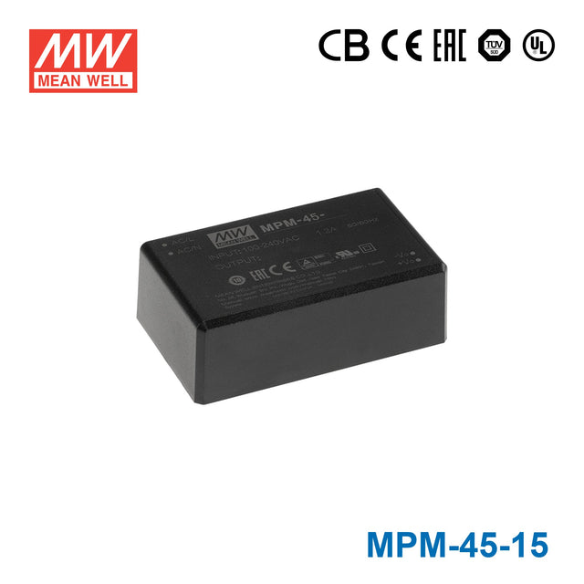 Mean Well MPM-45-15 Power Supply 45W 15V 3A