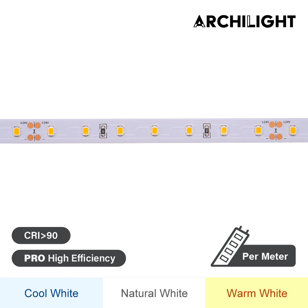 Archilight LED Strip Pro High-efficiency 70LEDs 10.8w 24V IP20 CRI90 - 5m, 16.4 FT Package, Unit Price showing per metre (per 3.28 Ft)