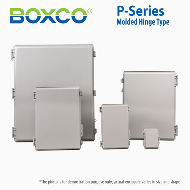 Boxco P-Series 6.30 x 8.27 x 3.94 Inches(160 x 210 x 100mm) Plastic Enclosure, IP67, IK08, ABS, Grey Cover, Molded Hinge and Latch Type