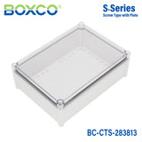 Boxco S-Series 11.02 x 14.96 x 5.12 Inches(280x380x130mm) Plastic Enclosure, IP67, IK08, PC, Transparent Cover, Screw Type