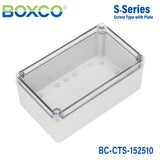 Boxco S-Series 5.91 x 9.84 x 3.94 Inches(150x250x100mm) Plastic Enclosure, IP67, IK08, PC, Transparent Cover, Screw Type