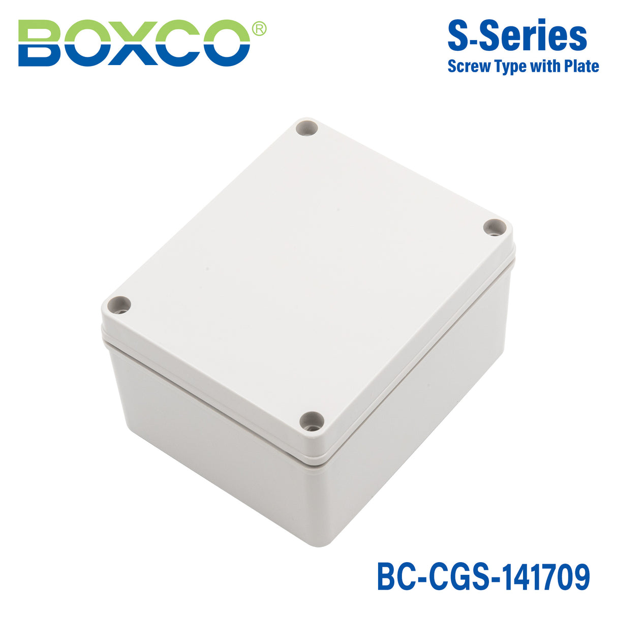 Boxco S-Series 5.51 x 6.69 x 3.74 Inches(140x170x95mm) Plastic Enclosure, IP67, IK08, PC, Grey Cover, Screw Type