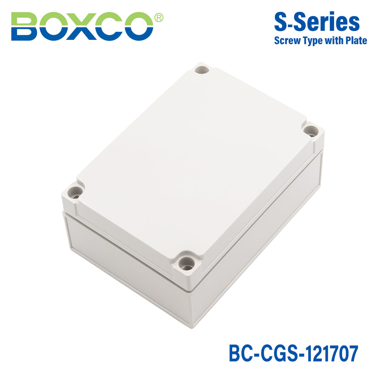 Boxco S-Series 4.92 x 6.89 x 2.95 Inches(125x175x75mm) Plastic Enclosure, IP67, IK08, PC, Grey Cover, Screw Type