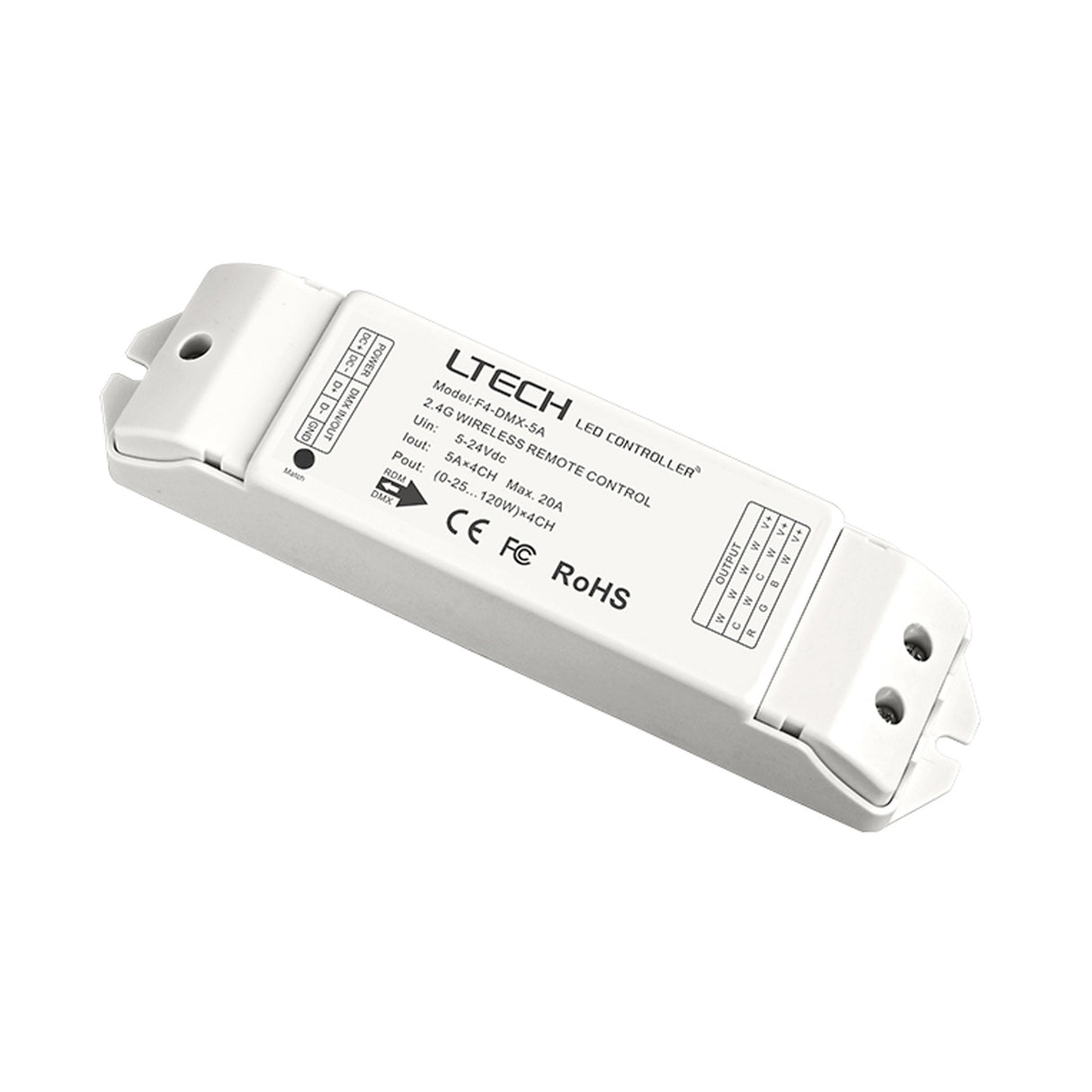 Ltech F4-DMX-5A Wireless RF Constant Voltage Controller - 4 Channel