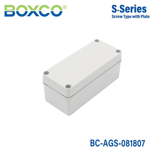 Boxco S-Series 3.15 x 7.09 x 2.76 Inches(80x180x70mm) Plastic Enclosure, IP67, IK08, ABS, Grey Cover, Screw Type