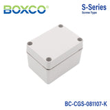 Boxco S-Series 3.15 x 4.33 x 2.76 Inches(80 x 110 x 70mm) Plastic Enclosure, IP67, IK08, PC, Grey Cover, Screw Type